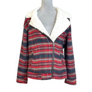 Others Follow Women's Plaid Sherpa Lined Jacket Red M Fall Outdoors Winter